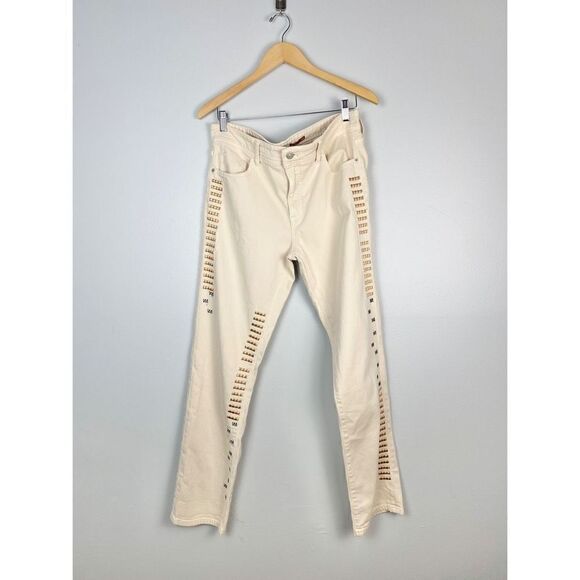 Anthropologie Pilcro Ivory/Cream Slim Boyfriend Tall Jeans With Colorful Embroid - Picture 3 of 16